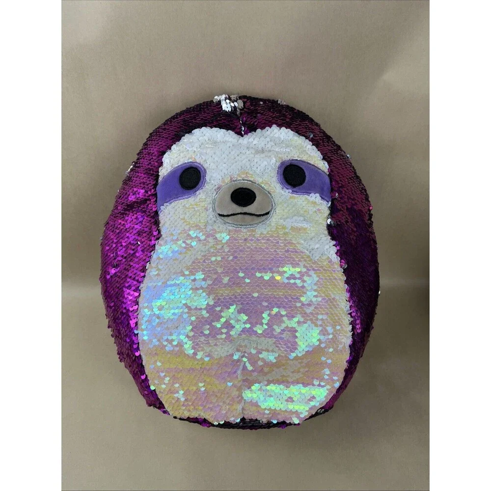 Kellytoy Squishmallows Sloth Plush Stuff Animal Reversible Sequin Pink Silver 14